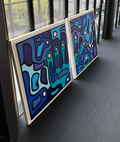 Blue and purple biomorphic diptych by Lina Sbai
